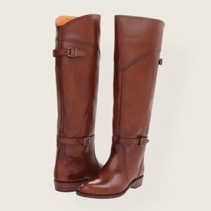 Frye Dorado Polished Genuine Leather Bordeaux/Light Red Knee High Riding…